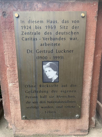 Commerative Plaque in front of the former Head Quarters of the German Caritas Association in Freiburg